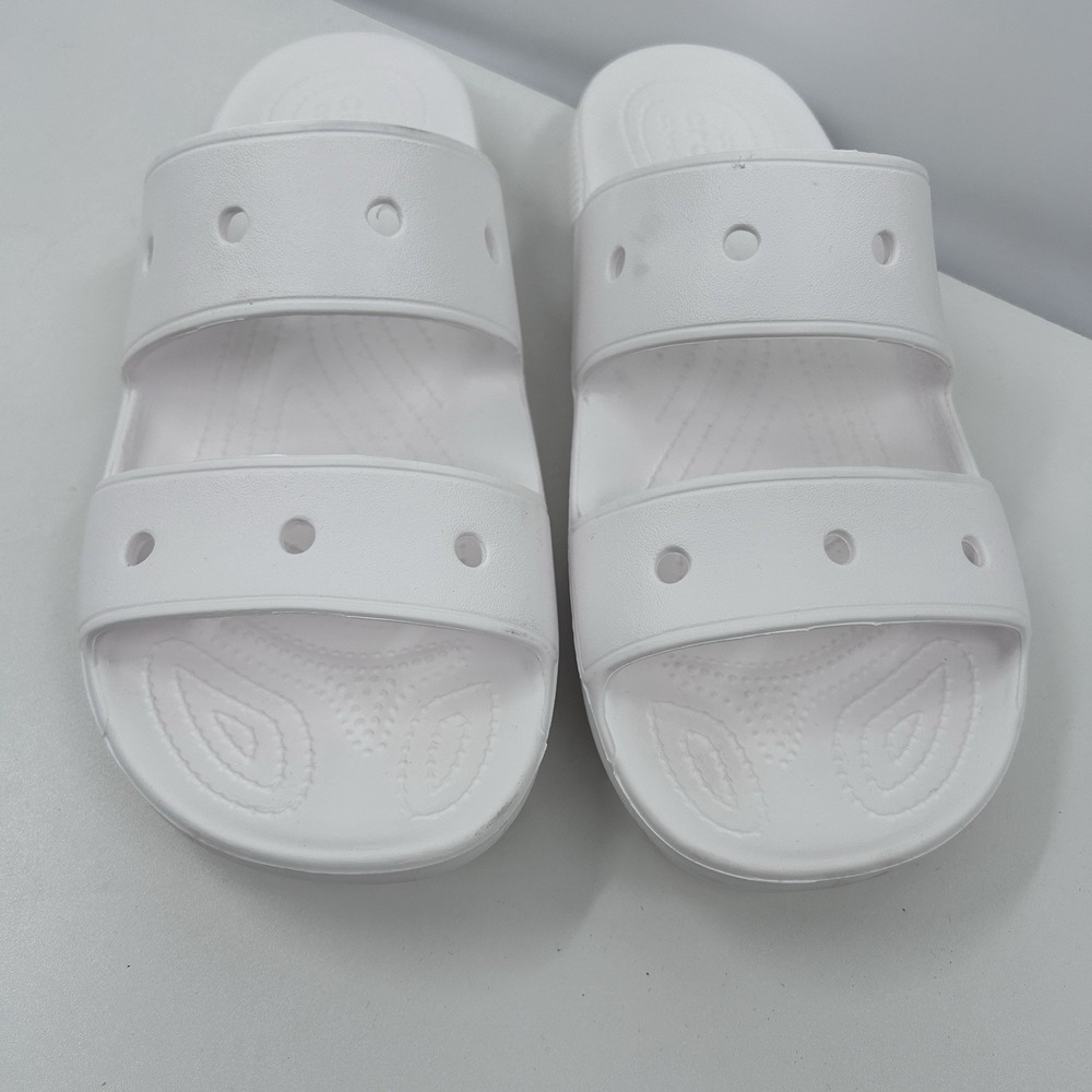 Crocs Classic Two-Strap‎ Slide Sandals Size Women 10 Mens 8 White Comfort Casual - Picture 3 of 9